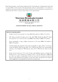 Announcement of 2014 Annual Results Results
