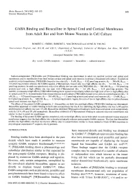 GABA Binding and Bicuculline in Spinal Cord and Cortical Membranes from Adult Rat and from Mouse Neurons in Cell Culture