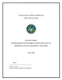 Investigative Summary Regarding Allegations That NASA Suppressed Climate Change Science and Denied Media Access to Dr