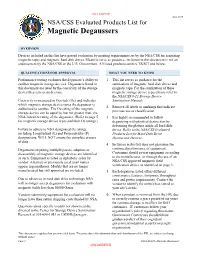 NSA/CSS Evaluated Products List for Magnetic Degaussers