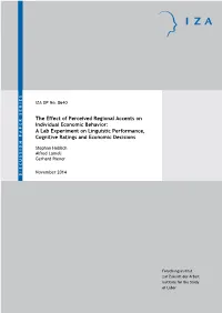 The Effect of Perceived Regional Accents on Individual Economic Behavior: a Lab Experiment on Linguistic Performance, Cognitive Ratings and Economic Decisions