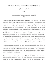 The (Late) Mr. Ishraq Khavari's Books and Publications Compiled by Adel