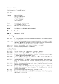 1 Curriculum Vitae of Tom A. B. Snijders (July 2021) Address Dept