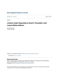 Civitatem Recipit: Responding to Revolt in Thucydides 3 and Caesar's Bellum Gallicum