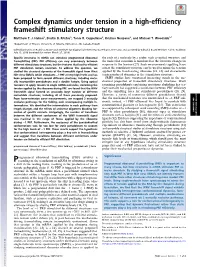Complex Dynamics Under Tension in a High-Efficiency Frameshift Stimulatory Structure