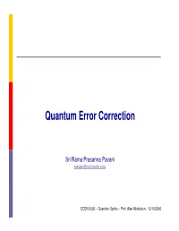 Quantum Error Correction