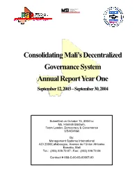 Consolidating Mali's Decentralized Governance System Annual Report
