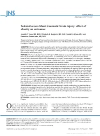 Isolated Severe Blunt Traumatic Brain Injury: Effect of Obesity on Outcomes