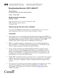 Broadcasting Decision CRTC 2009-277
