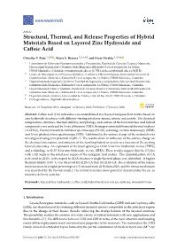 Structural, Thermal, and Release Properties of Hybrid Materials Based on Layered Zinc Hydroxide and Caﬀeic Acid