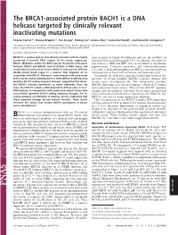 The BRCA1-Associated Protein BACH1 Is a DNA Helicase Targeted by Clinically Relevant Inactivating Mutations