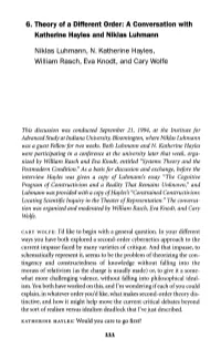 6. Theory of a Different Order: a Conversation with Katherine Hayles and Niklas Luhmann