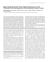 Basic Fibroblast Growth Factor (Fgf2) Is Necessary for Cell Proliferation and Neurogenesis in the Developing Cerebral Cortex