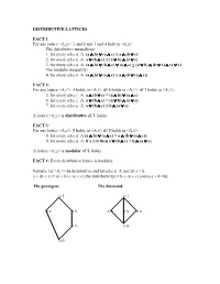 DISTRIBUTIVE LATTICES FACT 1: for Any Lattice &lt;A,≤&gt;: 1 and 2 and 3 and 4 Hold in &lt;A,≤&gt;: the Distributive Inequal