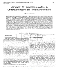 Mandapa: Its Proportion As a Tool in Understanding Indian Temple Architecture