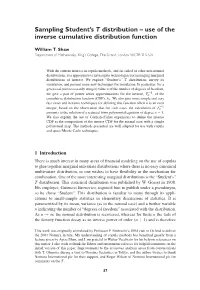 Sampling Student's T Distribution – Use of the Inverse Cumulative
