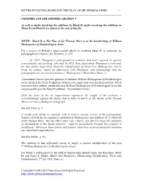 Myths Involving Hand D in the Play of Sir Thomas More 1 ______Oxmyths and Stratmyths: Section V