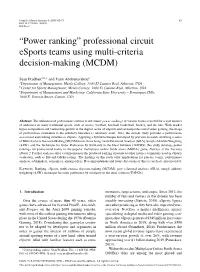 Power Ranking” Professional Circuit Esports Teams Using Multi-Criteria Decision-Making (MCDM)