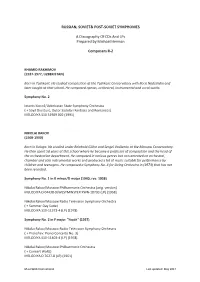 RUSSIAN, SOVIET& POST-SOVIET SYMPHONIES a Discography Of
