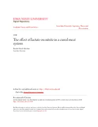 The Effect of Lactate on Nitrite in a Cured Meat System Brooke Nicole Mcclure Iowa State University