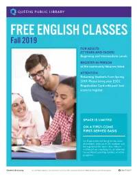 Fall 2019 for ADULTS (17 YEARS and OLDER) Beginning and Intermediate Levels