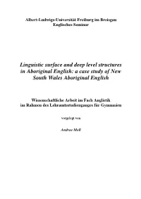 Linguistic Surface and Deep Level Structures in Aboriginal English: a Case Study of New South Wales Aboriginal English