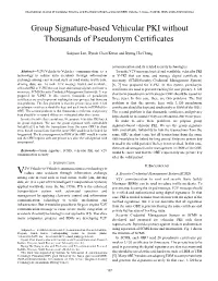 Group Signature-Based Vehicular PKI Without Thousands of Pseudonym Certificates