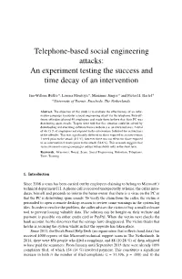 Telephone-Based Social Engineering Attacks: an Experiment Testing the Success and Time Decay of an Intervention