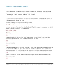 David Diamond Interviewed by Ellen Taaffe Zwilich at Carnegie Hall on October 15, 1995