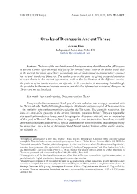 Oracles of Dionysos in Ancient Thrace