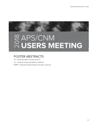 POSTER ABSTRACTS A# = Advanced Photon Source Abstracts C# = Center for Nanoscale Materials Abstracts ESRP# = Exemplary Student Research Program Abstracts