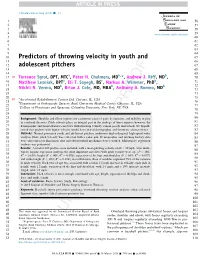 Predictors of Throwing Velocity in Youth and Adolescent Pitchers