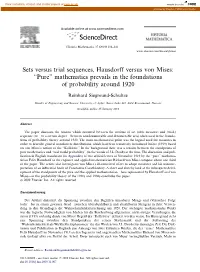 Sets Versus Trial Sequences, Hausdorff Versus Von Mises: “Pure” Mathematics Prevails in the Foundations of Probability Around 1920