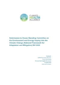 Submission to House Standing Committee on the Environment and Energy Inquiry Into the Climate Change (National Framework for Adaptation and Mitigation) Bill 2020