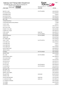 BRENTWOOD Information Correct at : 01-APR-2020 PARISH NAME: BLACKMORE ROAD NAME LOCATION STATUS