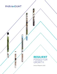 RESILIENT POISED for GROWTH Annual Report 2020 Paramount Values Sustainability As Part of Its Business Philosophy