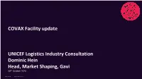 Update on the Covax Facility