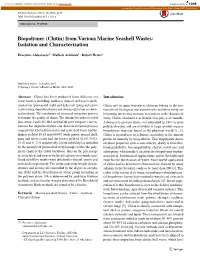 Biopolymer (Chitin) from Various Marine Seashell Wastes: Isolation and Characterization