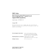 DEC Ada Developing Ada Programs on Openvms Systems