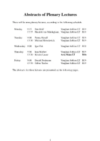 Abstracts of Plenary Lectures
