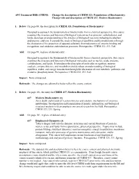 Change the Description of CHEM 323, Foundations of Biochemistry; Change Title and Description of CHEM 437, Modern Biochemistry