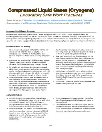 Compressed Liquid Gases (Cryogens) Laboratory Safe Work Practices