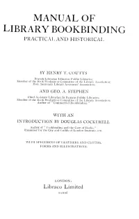 Manual of Library Bookbinding Practical and Historical