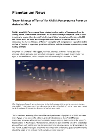 'Seven Minutes of Terror' for NASA's Perseverance Rover on Arrival at Mars