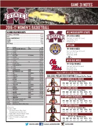 2016-17 Women's Basketball Game 31 Notes