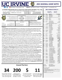 2021 Baseball Game Notes