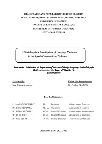A Sociolinguistic Investigation of Language Variation in the Speech Community of Nedroma