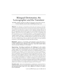 Bilingual Dictionaries, the Lexicographer and the Translator