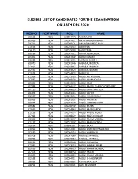Eligible List of Candidates for the Examination on 13Th Dec 2020