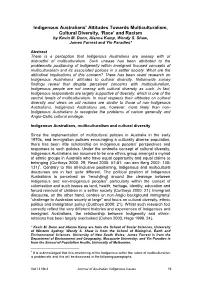 Indigenous Australians' Attitudes Towards Multiculturalism, Cultural